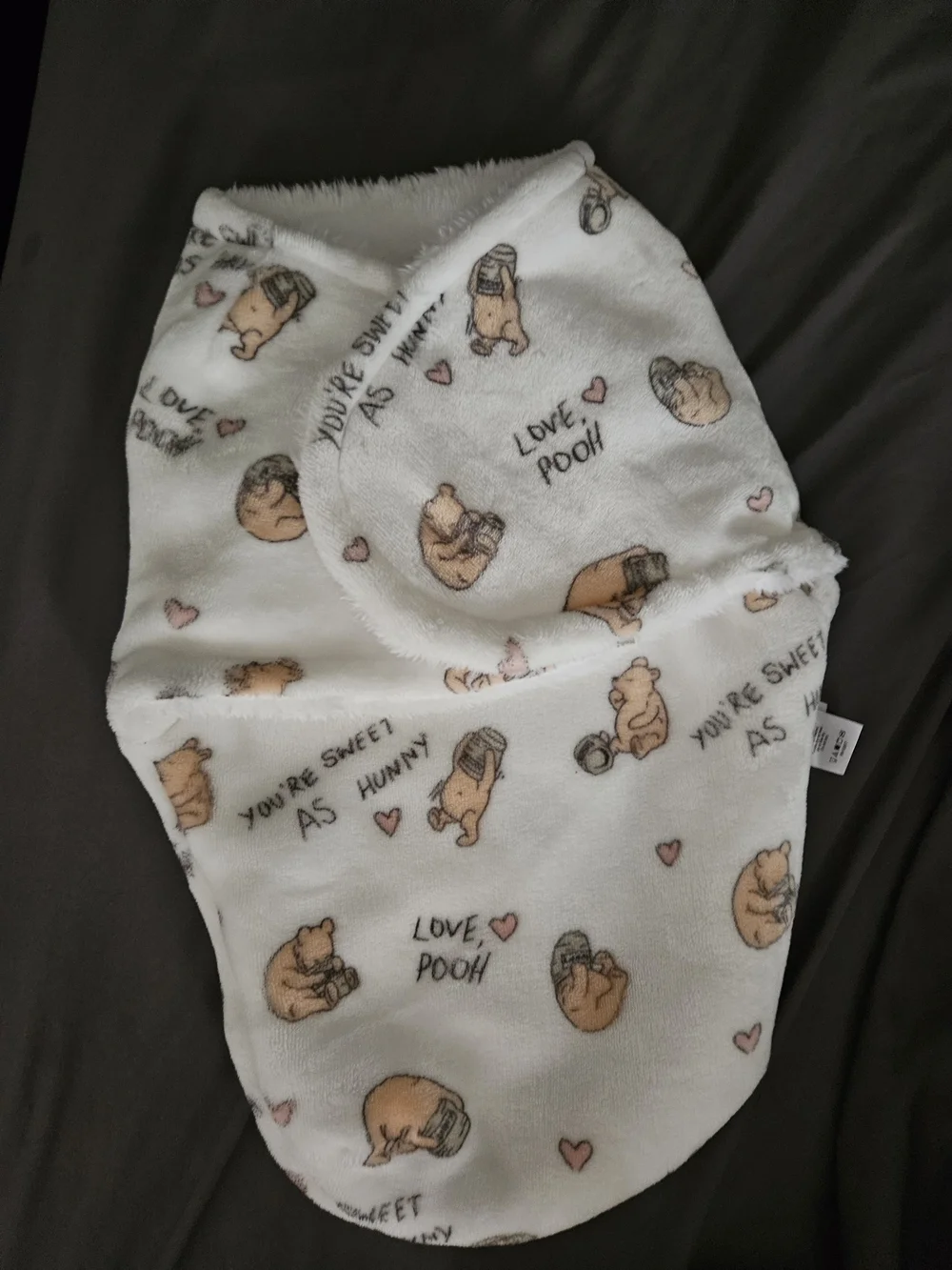 White & Pink Baby Swaddle - Love Pooh Print
